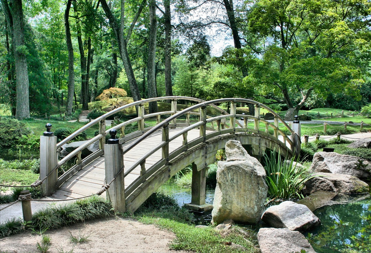 bridge, park, garden