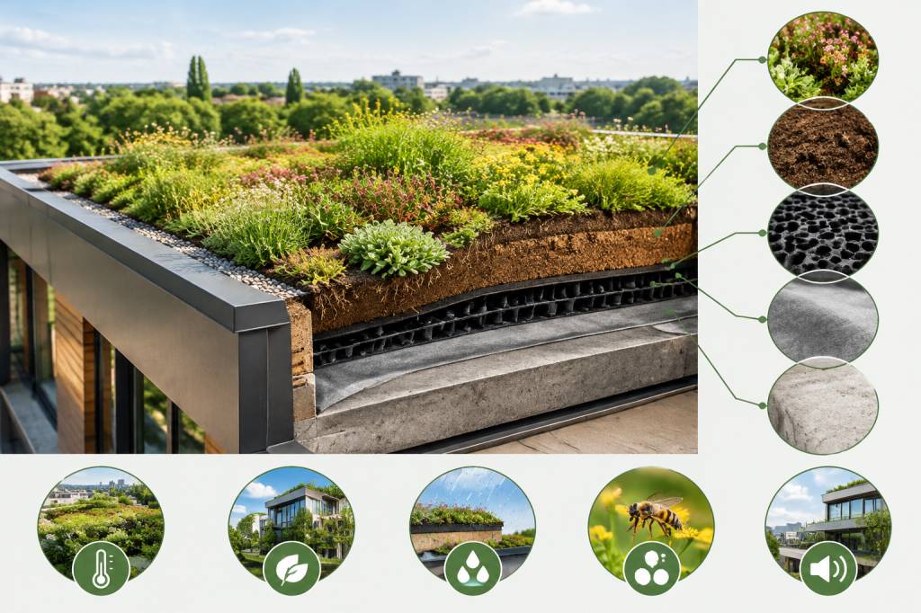 Détail d’une toiture végétalisée : fonctionnement, composition et avantages
